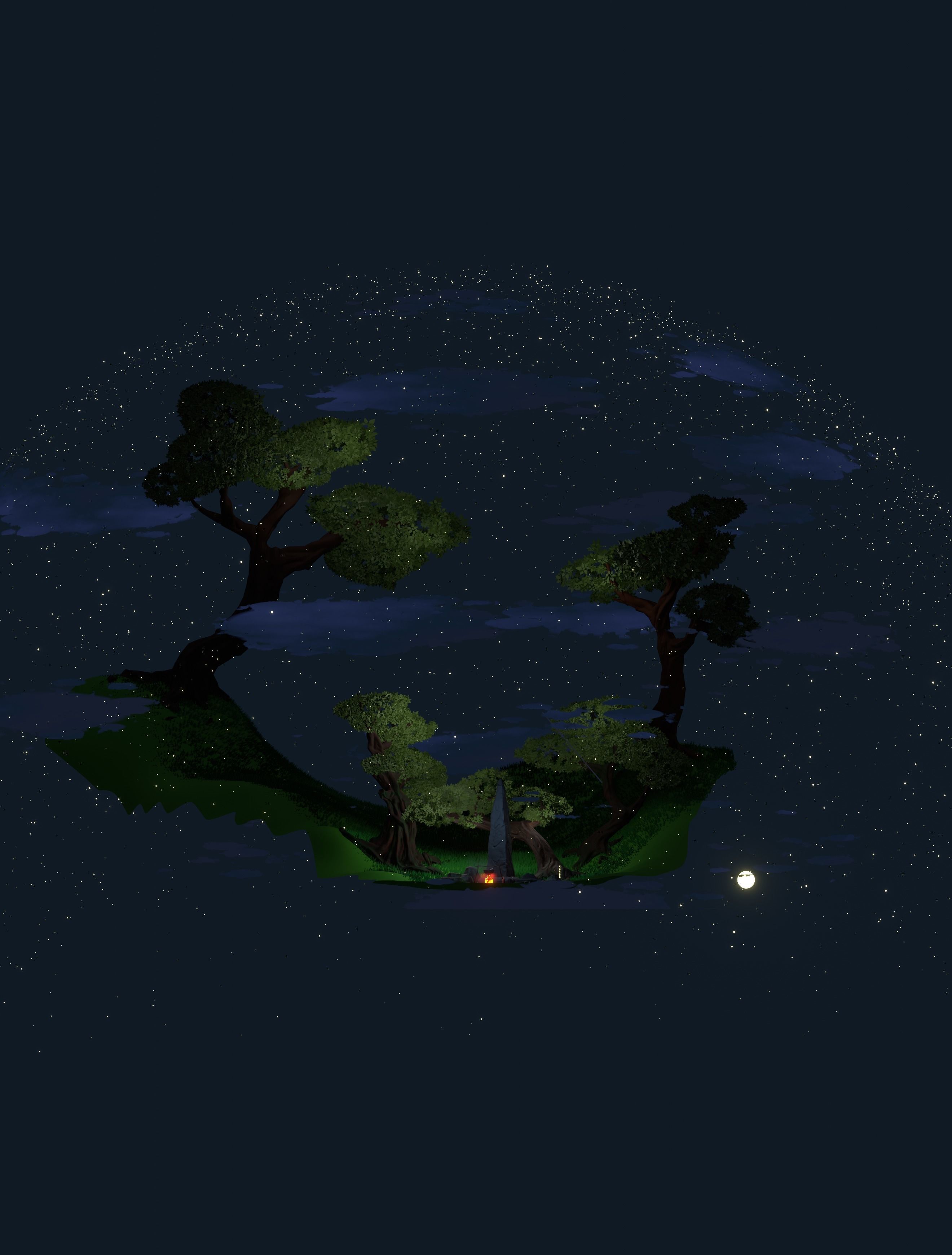 Cartoon Forest - trees grass plant and rocks LOW-POLY 3d model Low-poly 3D model_3