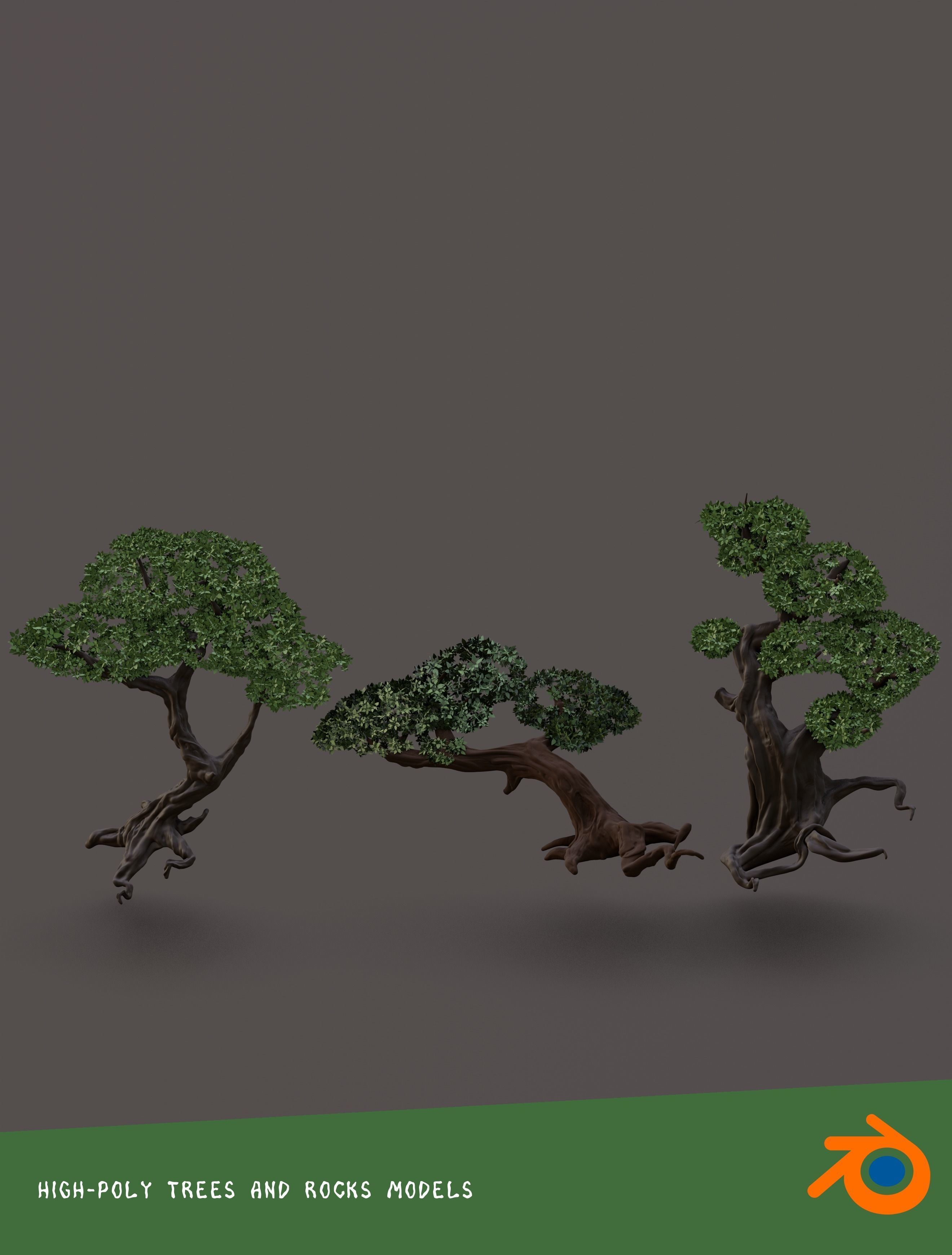 Cartoon Forest - trees grass plant and rocks LOW-POLY 3d model Low-poly 3D model_6