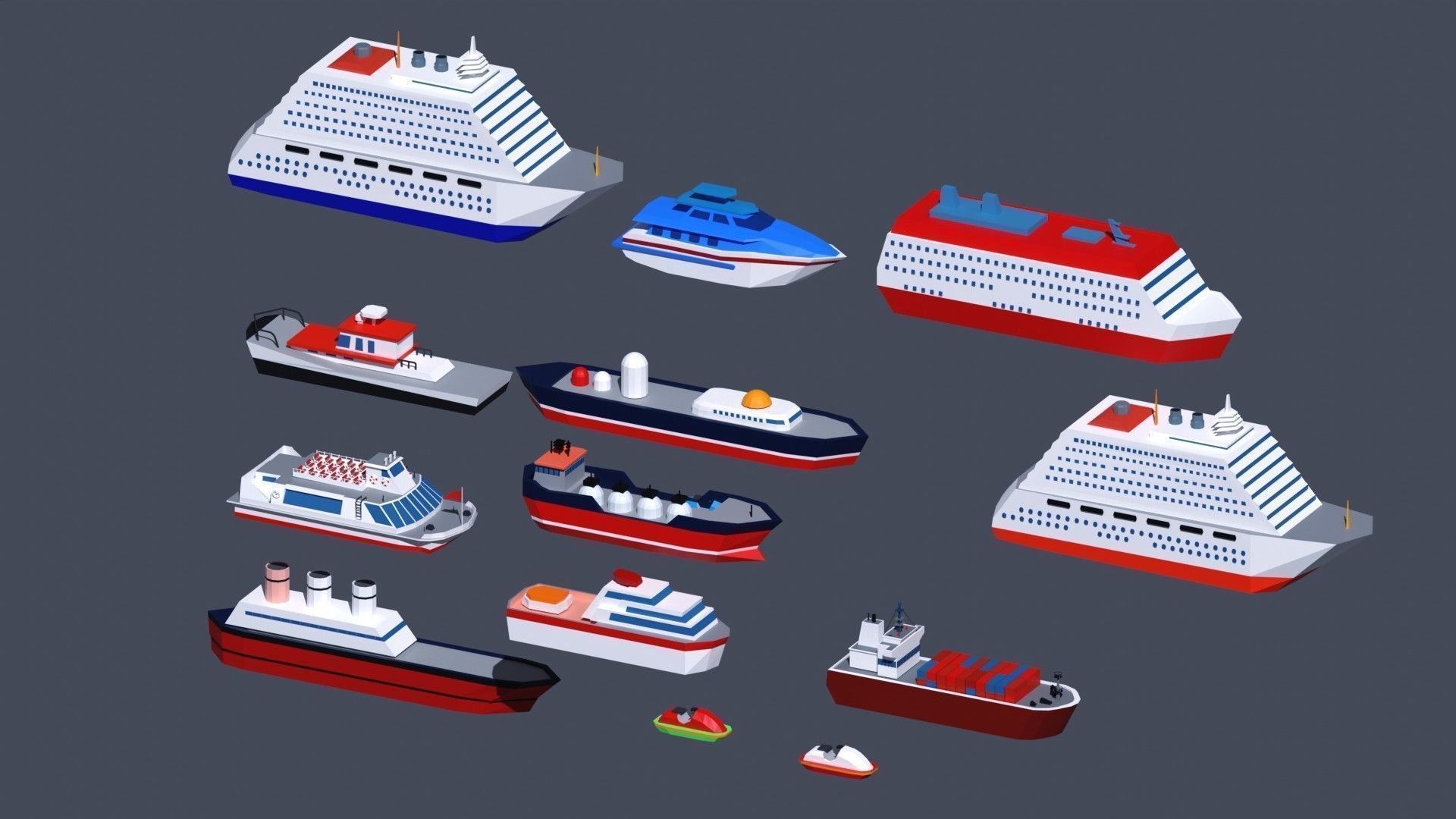 Transport Low Poly three airplanes flying in sky Low-poly 3D model_2