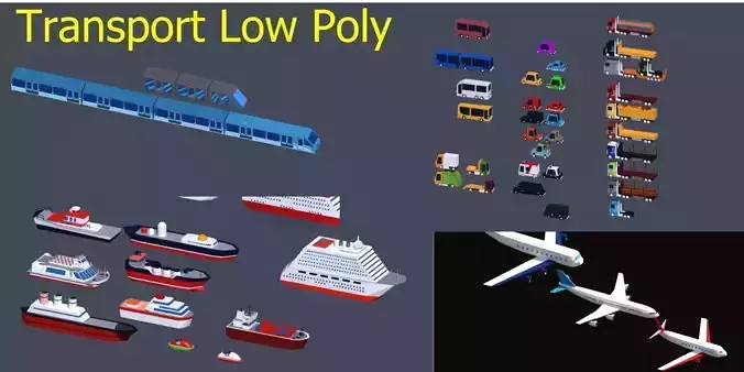 Transport Low Poly three airplanes flying in sky Low-poly 3D model
