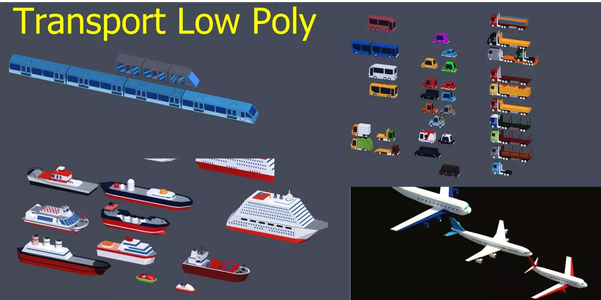 Transport Low Poly three airplanes flying in sky Low-poly 3D model_0
