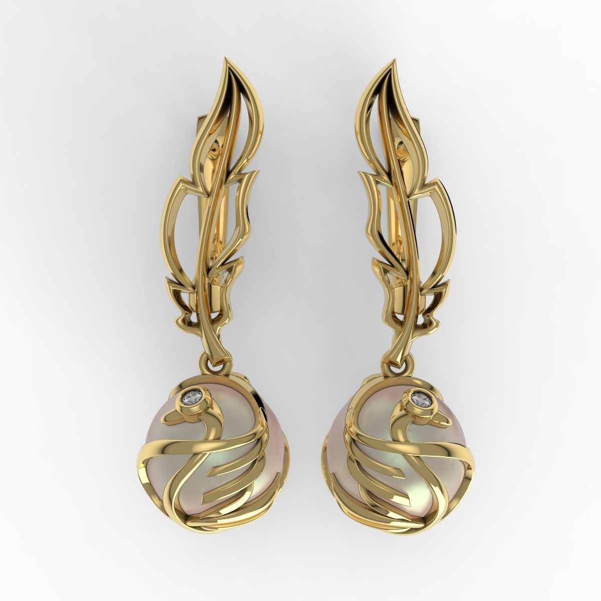 Swan Feather Earrings 3D print model_2