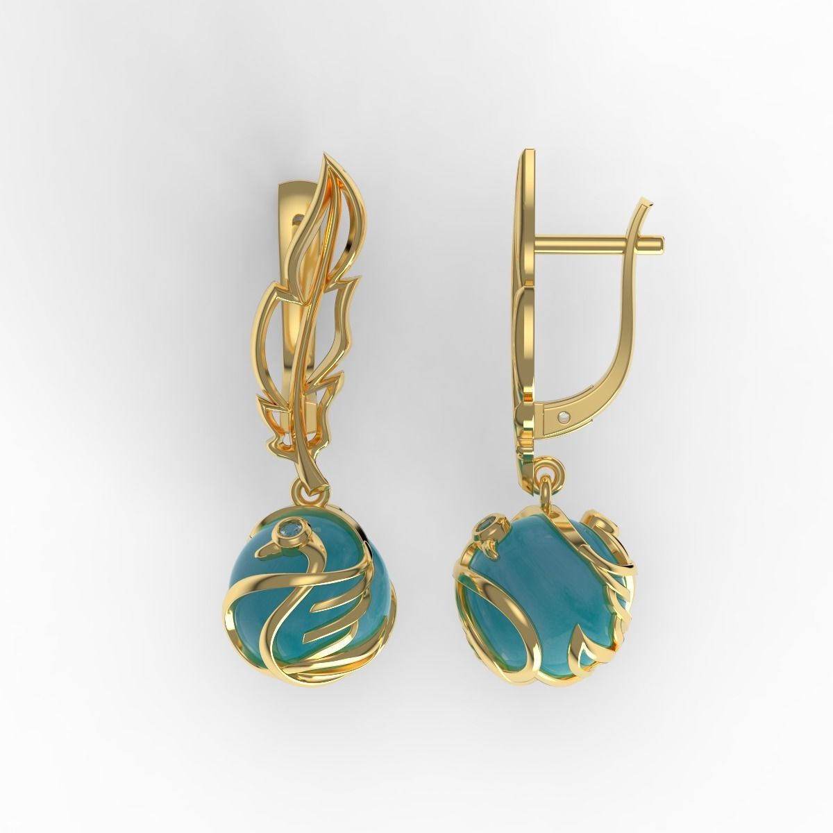 Swan Feather Earrings 3D print model_7