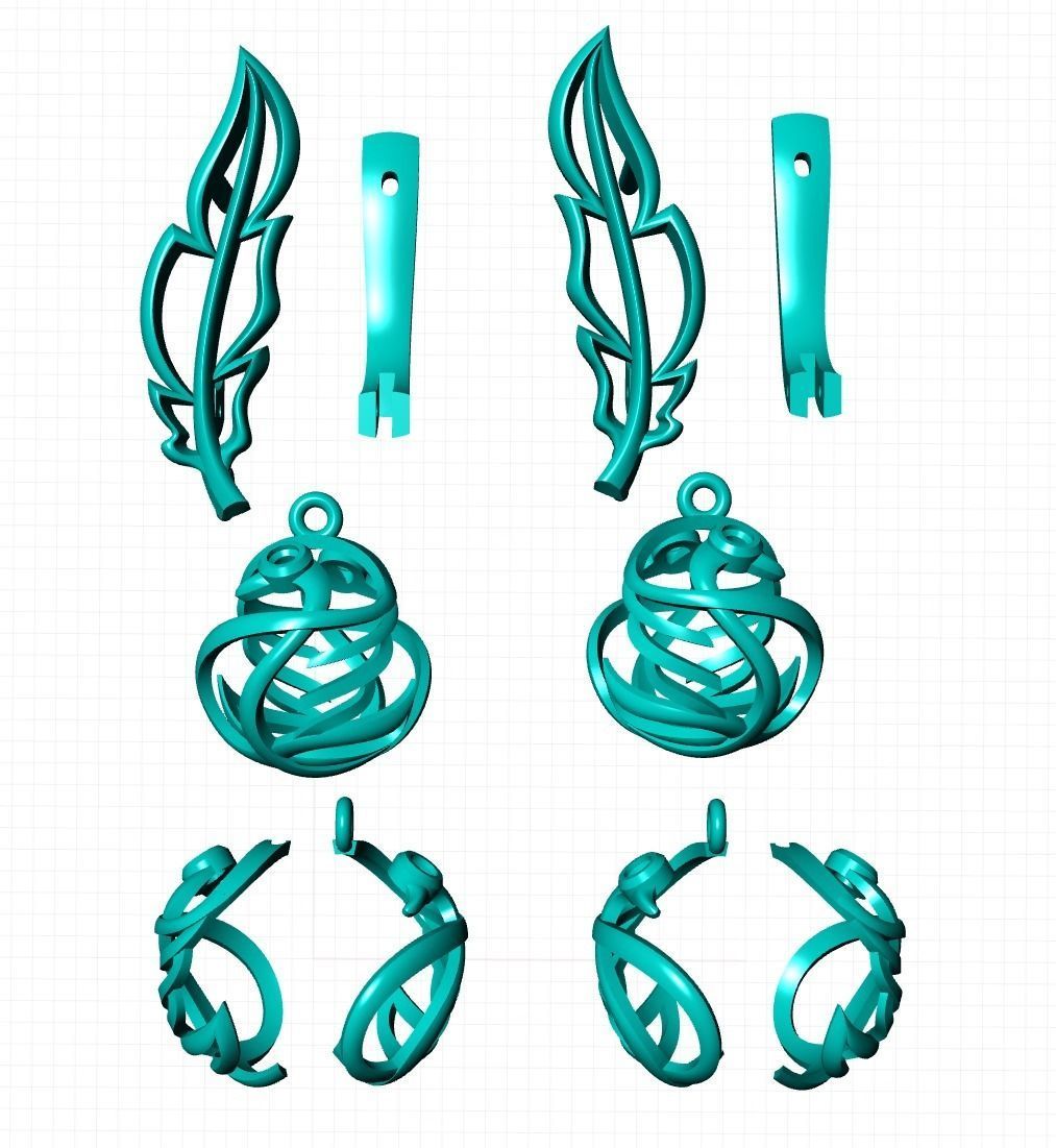 Swan Feather Earrings 3D print model_13