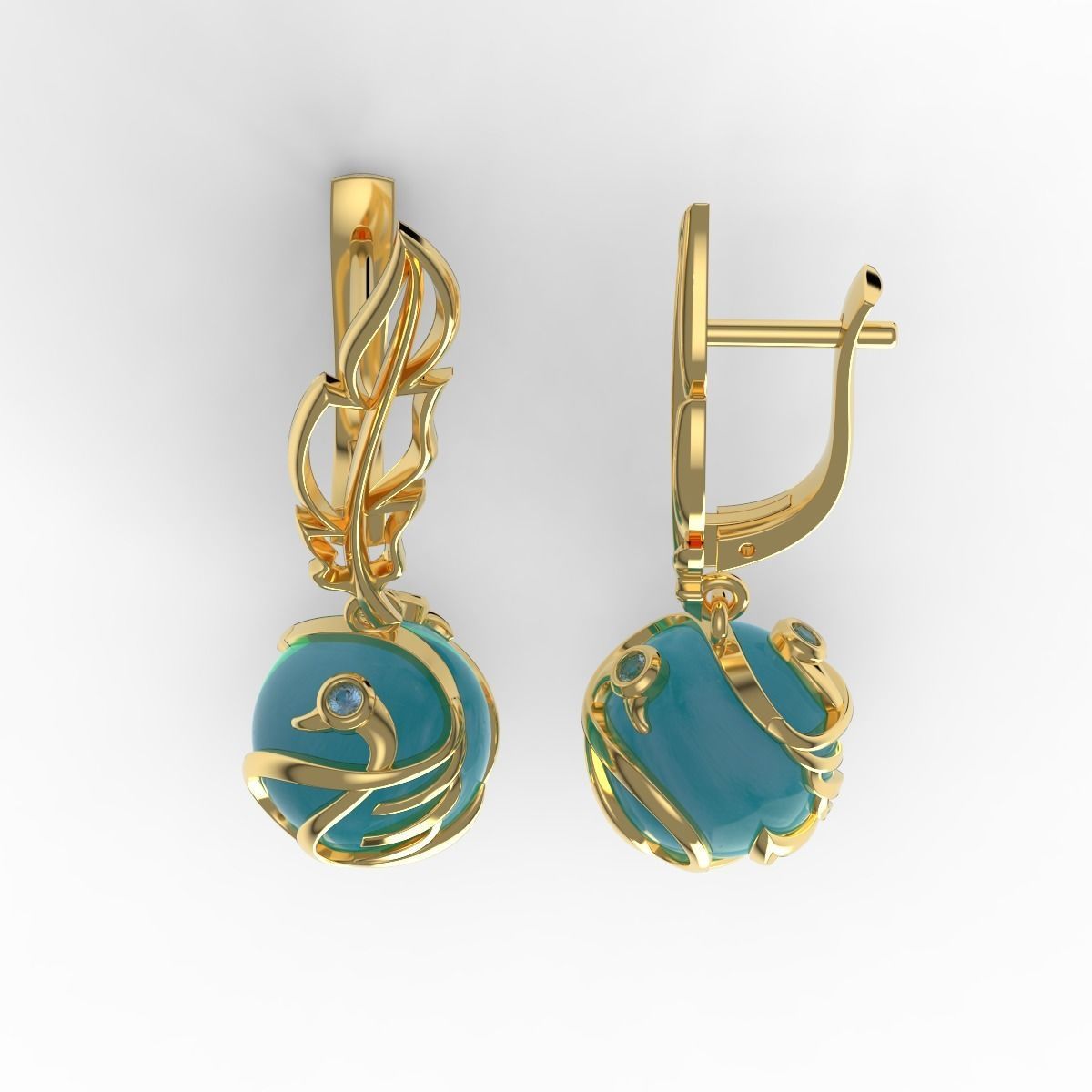 Swan Feather Earrings 3D print model_8