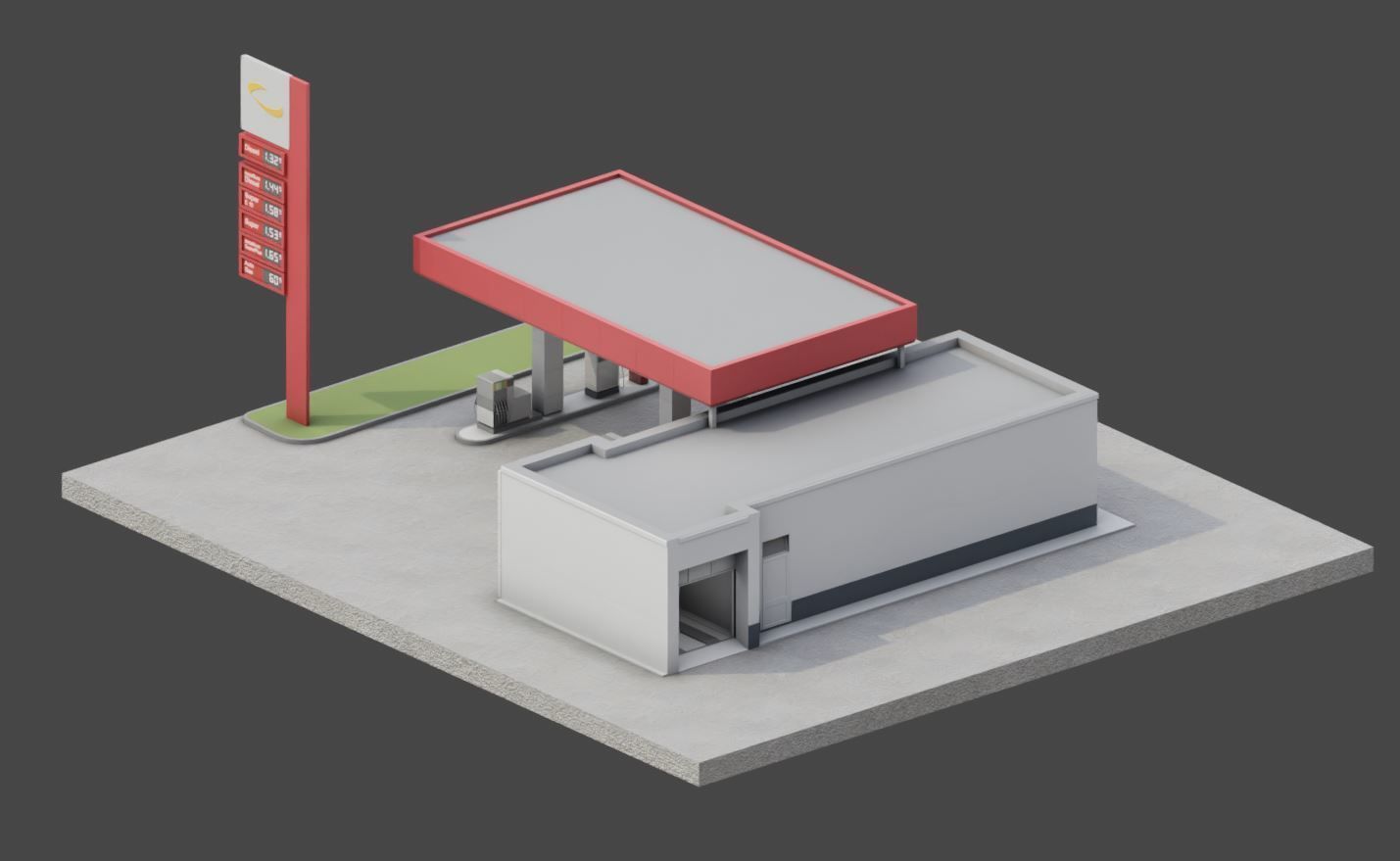 Gas Station Type-1 Remastered Low-poly 3D model_15