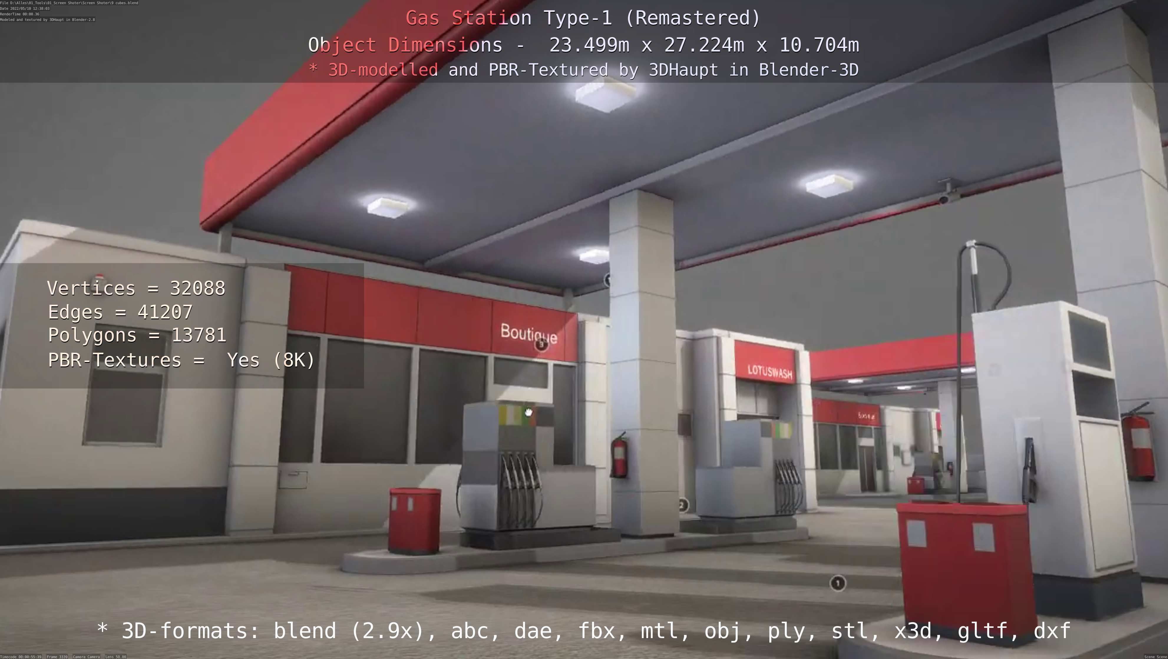 Gas Station Type-1 Remastered Low-poly 3D model_100