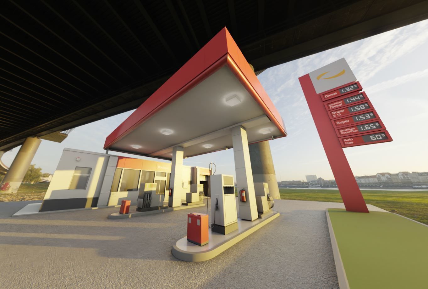 Gas Station Type-1 Remastered Low-poly 3D model_4