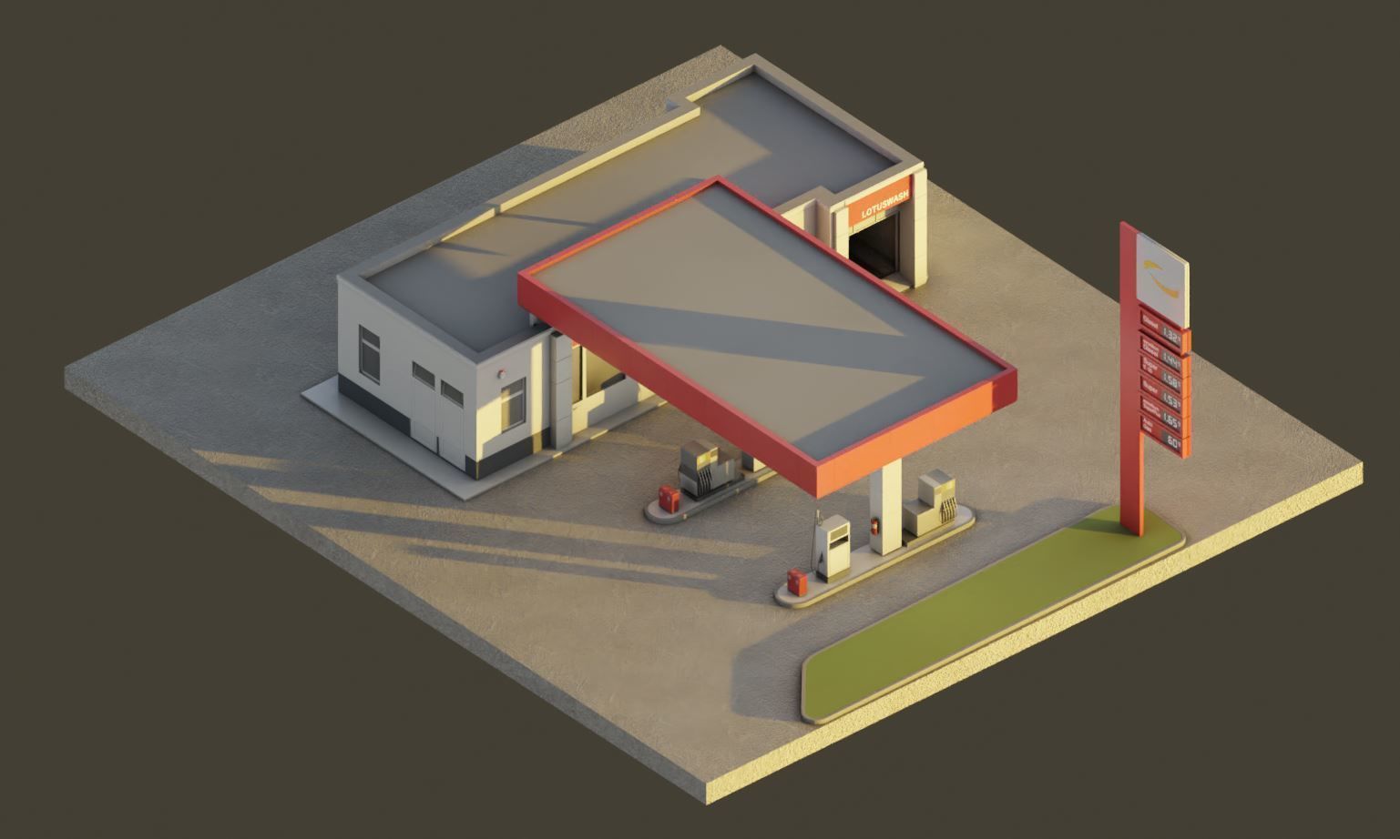 Gas Station Type-1 Remastered Low-poly 3D model_12