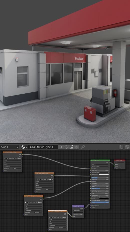 Gas Station Type-1 Remastered Low-poly 3D model_29