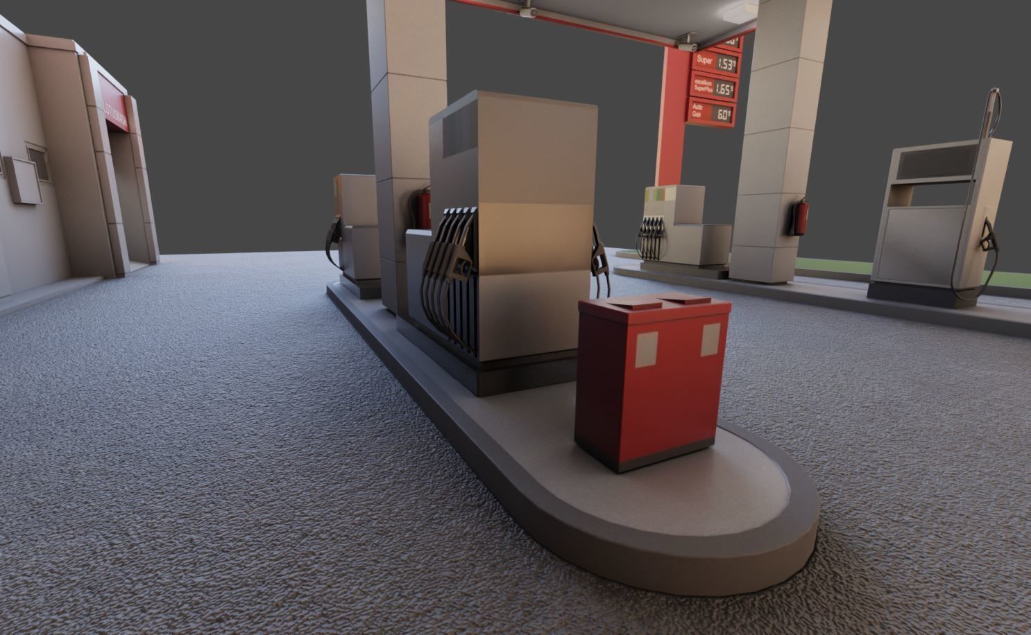 Gas Station Type-1 Remastered Low-poly 3D model_20