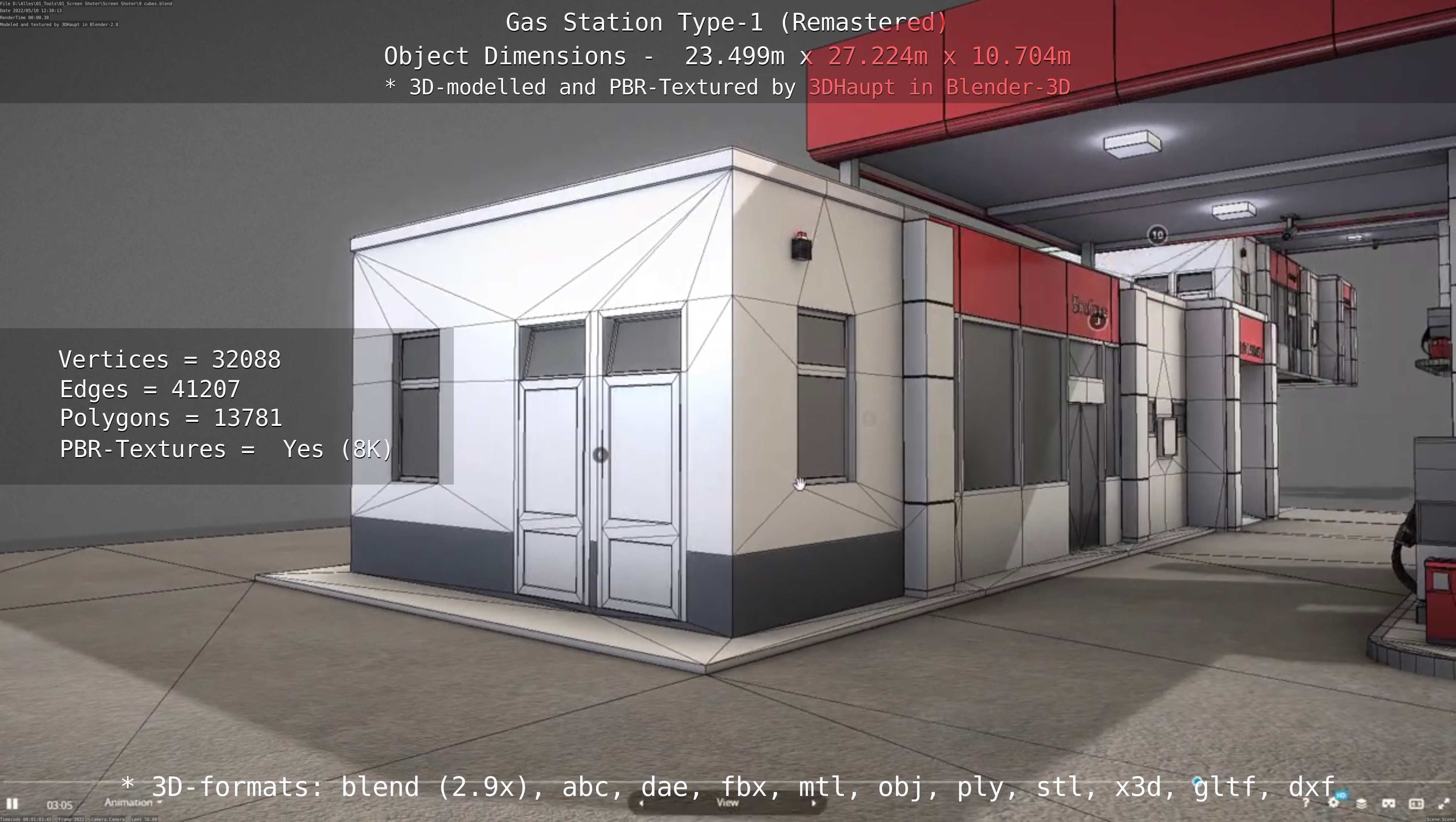 Gas Station Type-1 Remastered Low-poly 3D model_110