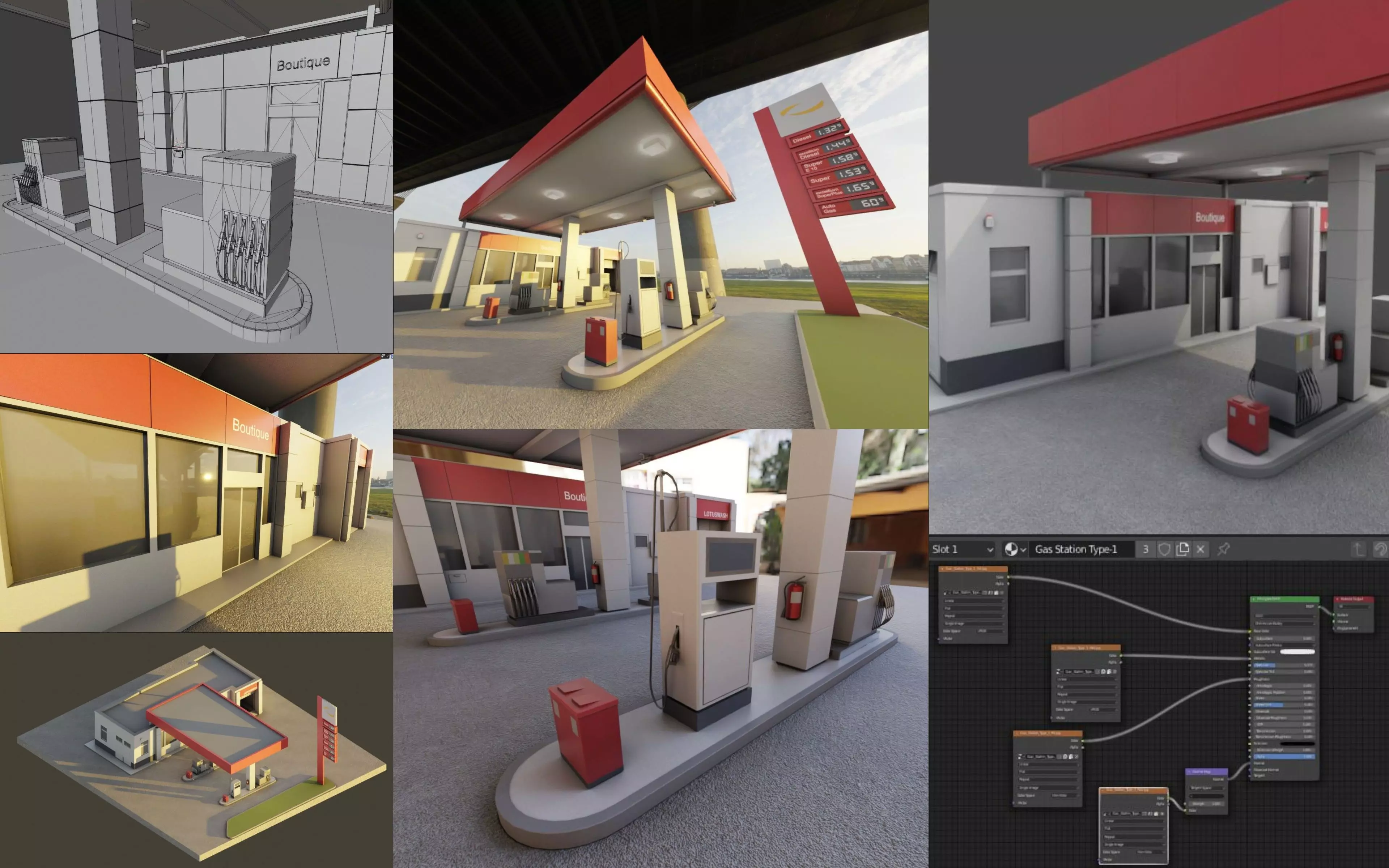 Gas Station Type-1 Remastered Low-poly 3D model_0