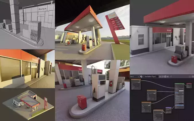 Gas Station Type-1 Remastered Low-poly 3D model