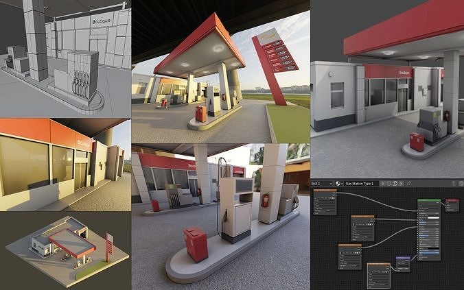 Gas Station Type-1 Remastered Low-poly 3D model