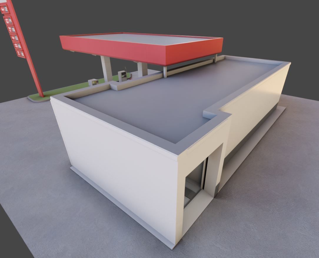 Gas Station Type-1 Remastered Low-poly 3D model_18
