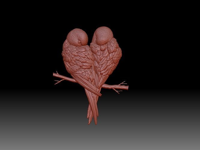 Parrots pair of on branch 3D print model