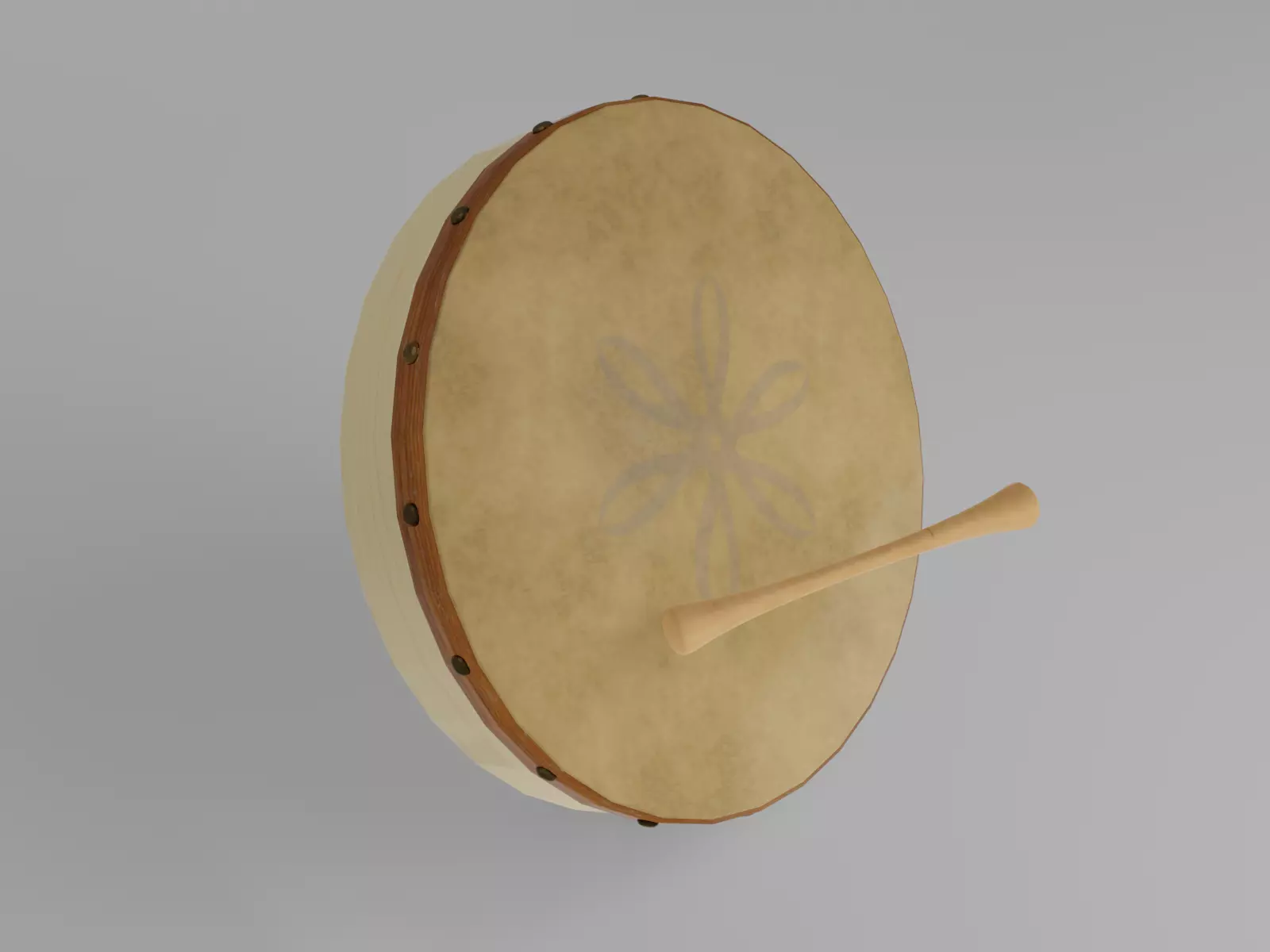 Bodhran drum with wooden handle 3D model_0