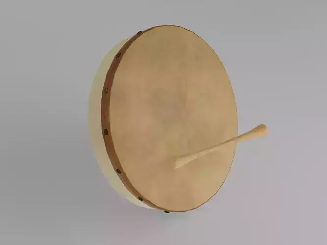 Bodhran drum with wooden handle 3D model