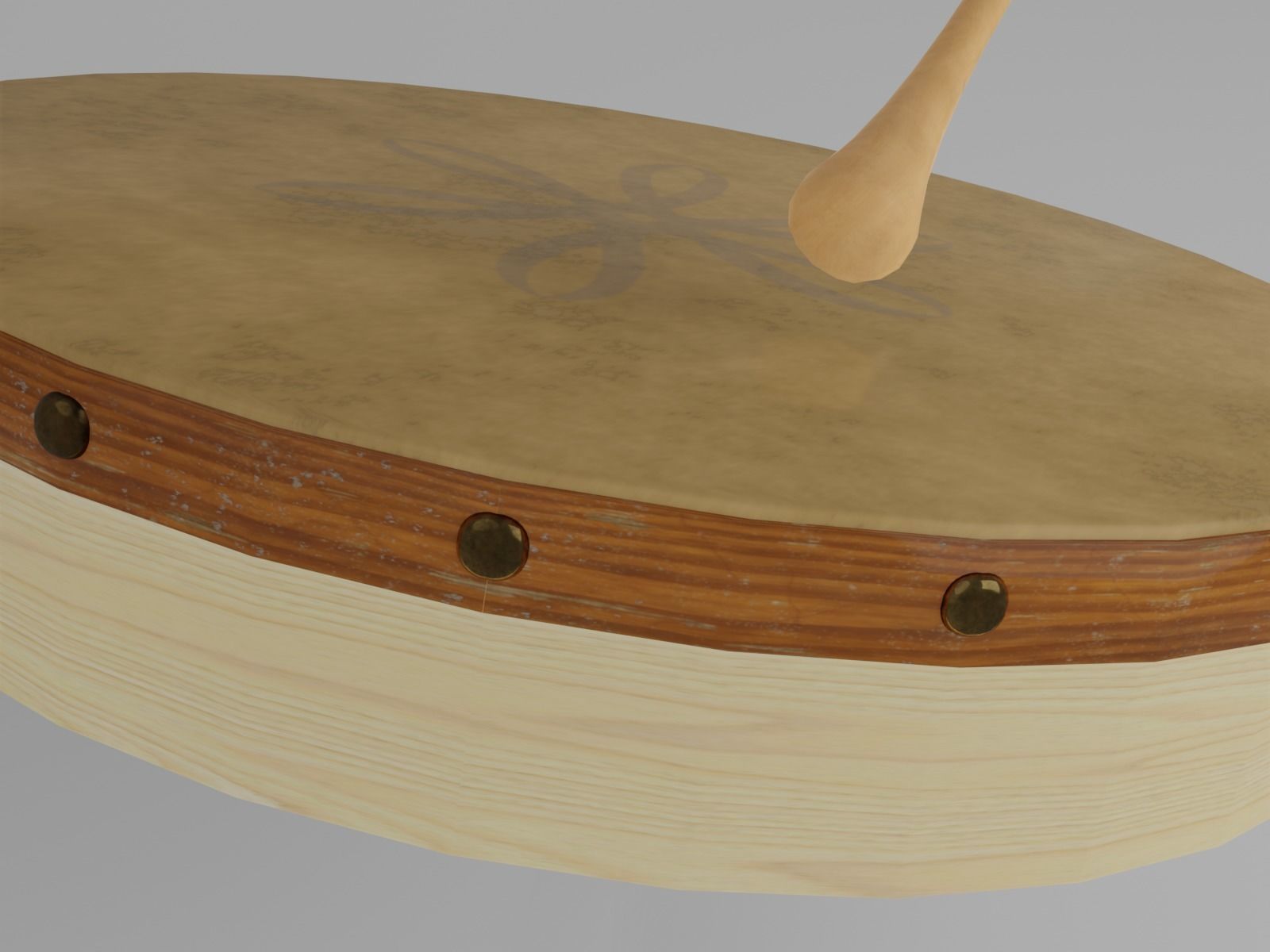 Bodhran drum with wooden handle 3D model_4