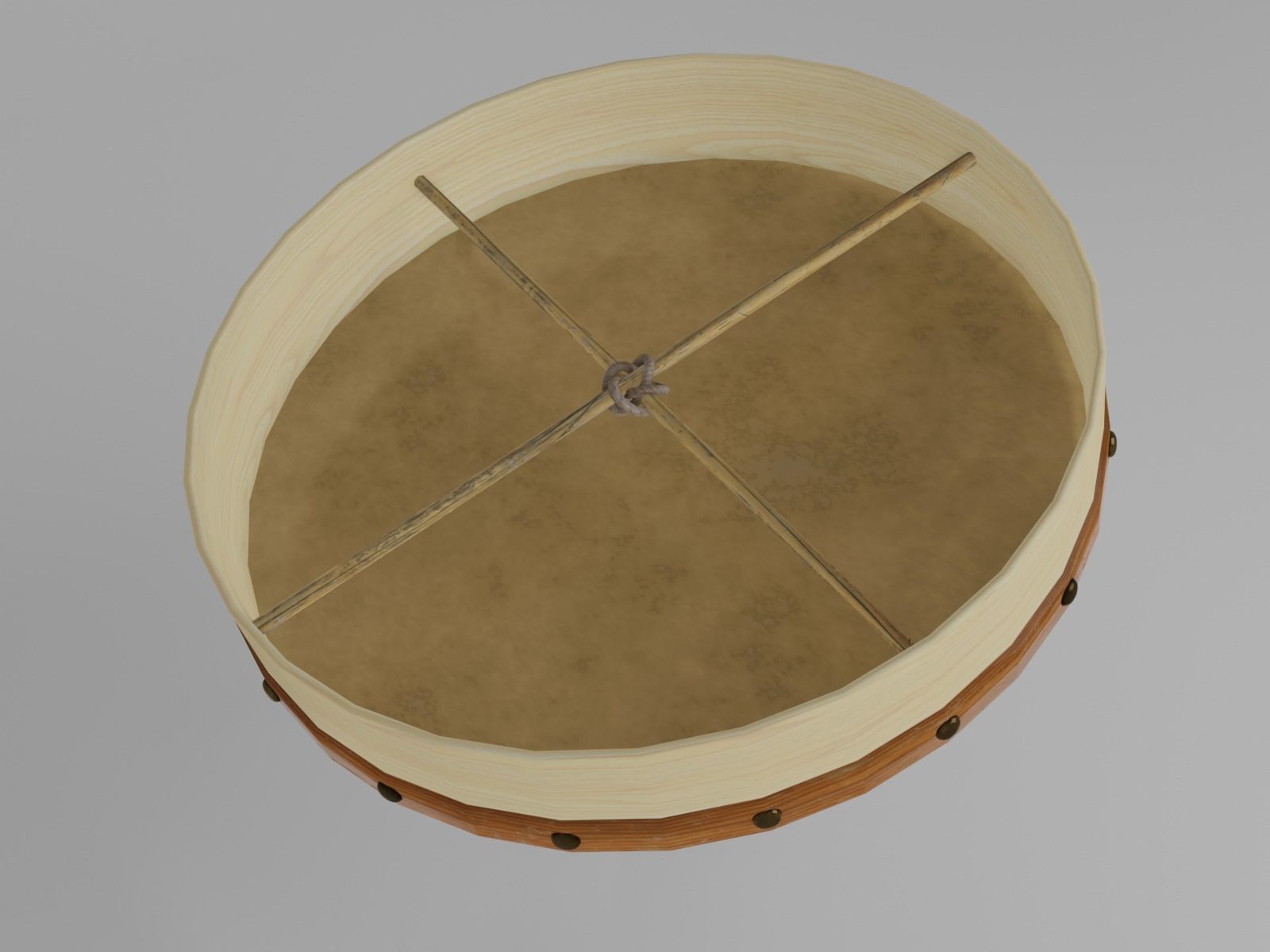 Bodhran drum with wooden handle 3D model_3