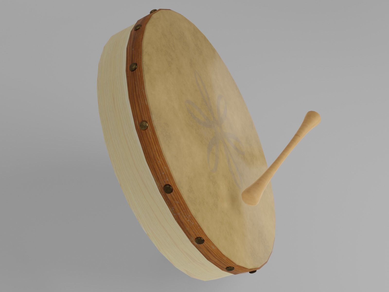 Bodhran drum with wooden handle 3D model_2