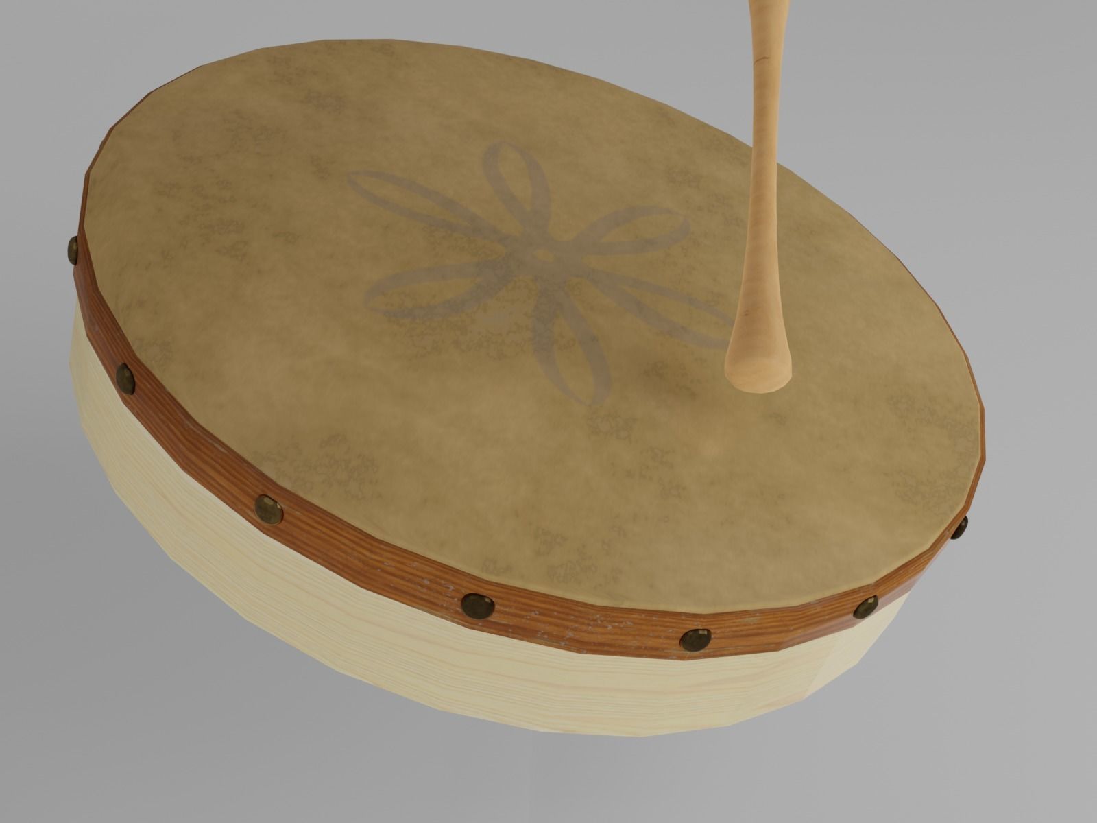 Bodhran drum with wooden handle 3D model_5