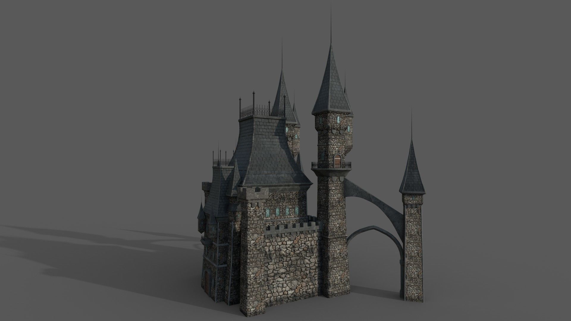 Medieval Fantasy Castle in Clouds 3D model_5