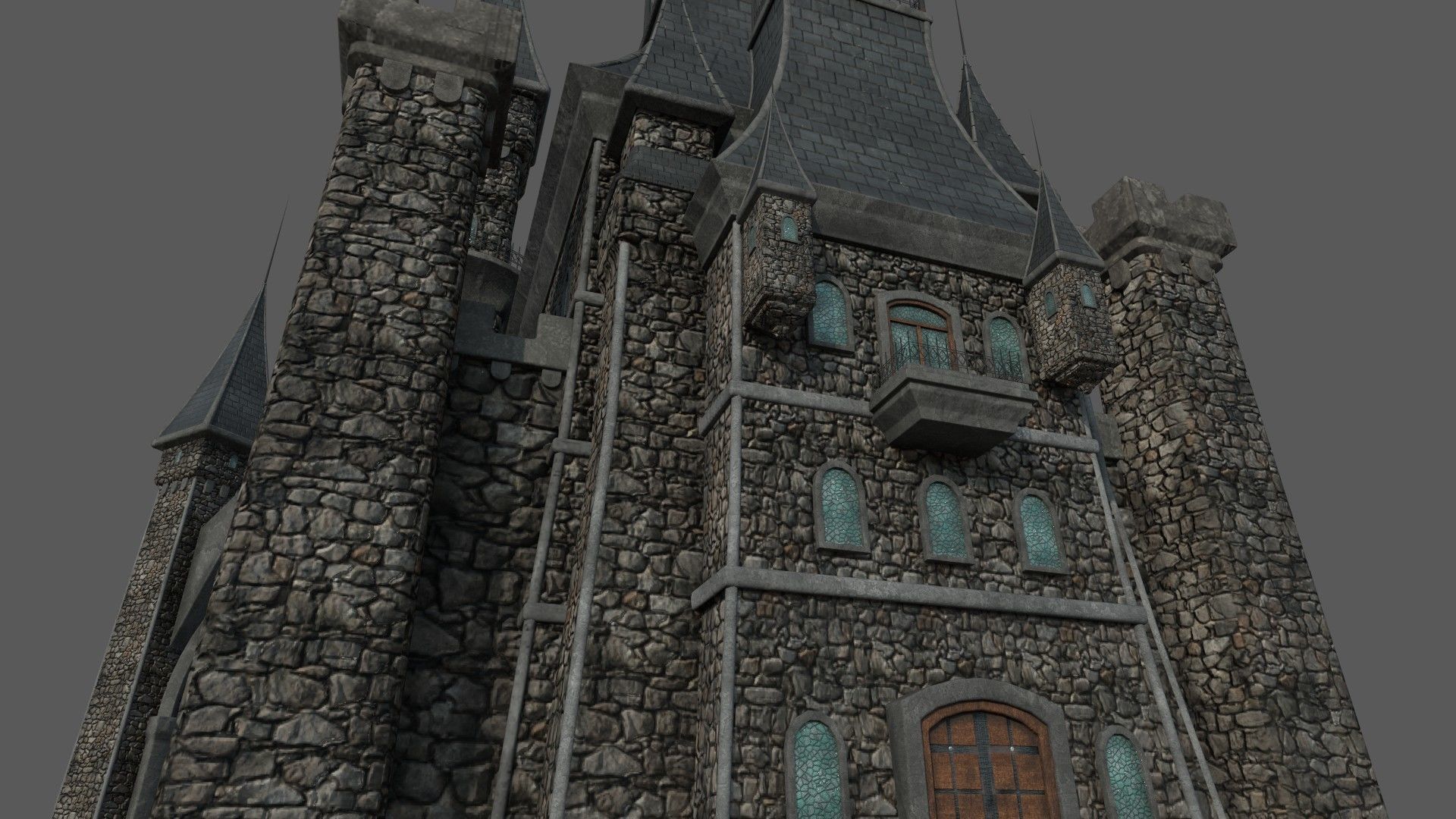 Medieval Fantasy Castle in Clouds 3D model_6