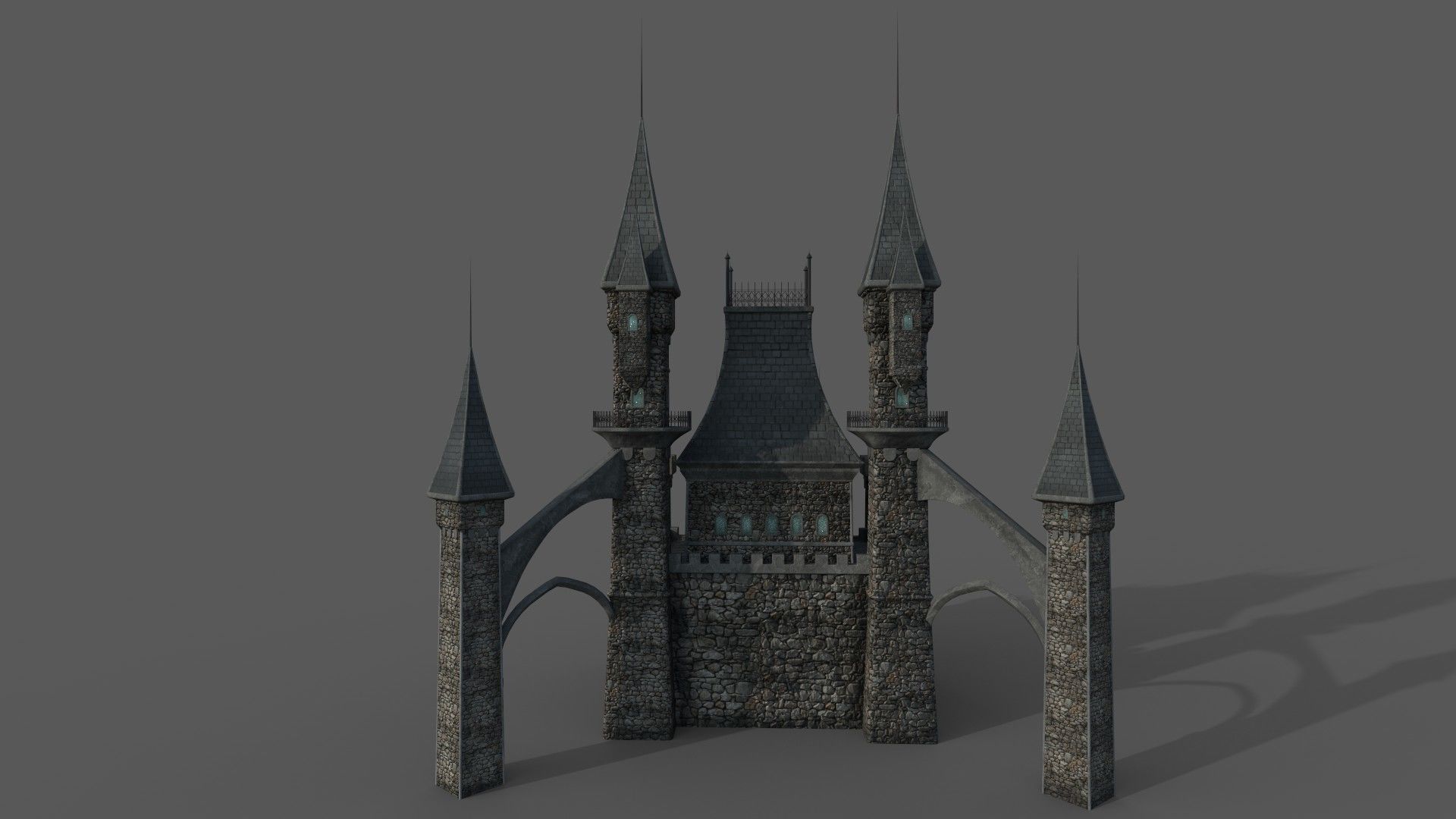Medieval Fantasy Castle in Clouds 3D model_4