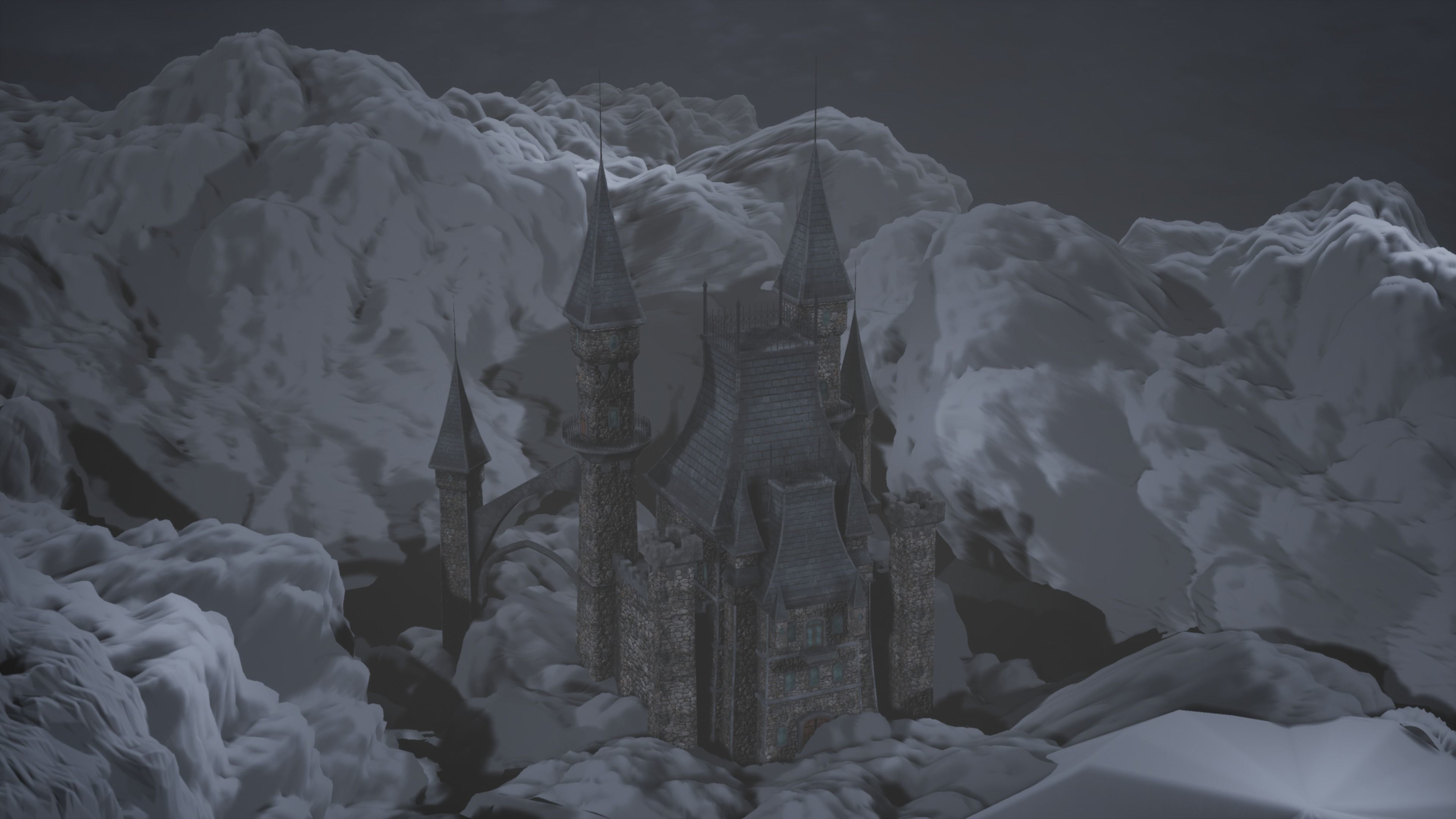 Medieval Fantasy Castle in Clouds 3D model_7