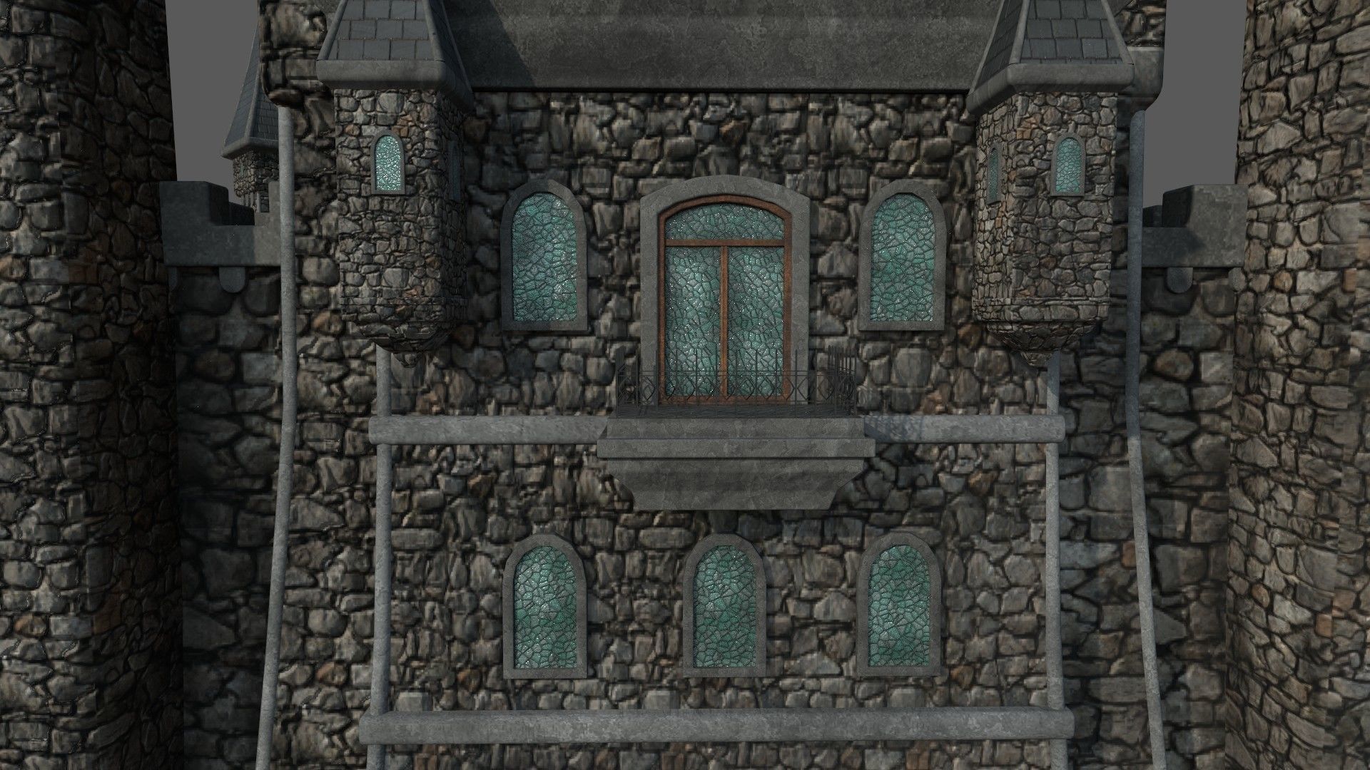 Medieval Fantasy Castle in Clouds 3D model_8