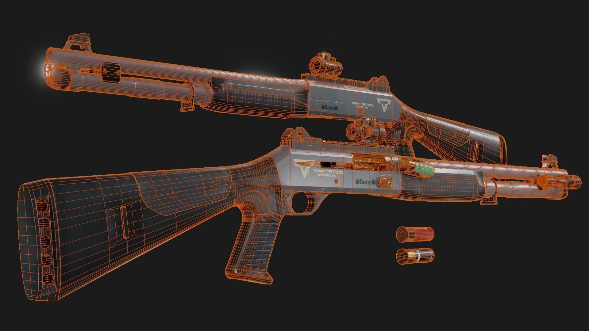 TTI Benelli M4 Super 90 with Attachments - Game Asset Low-poly 3D model_13