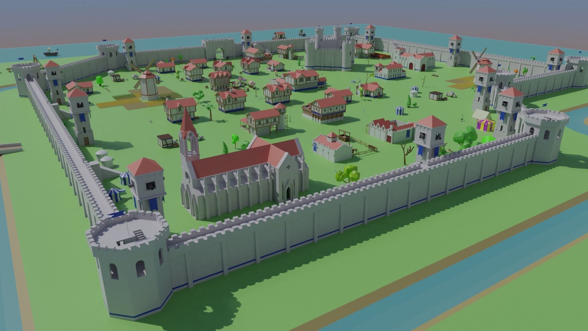 Medieval City Low-poly 3D model_2