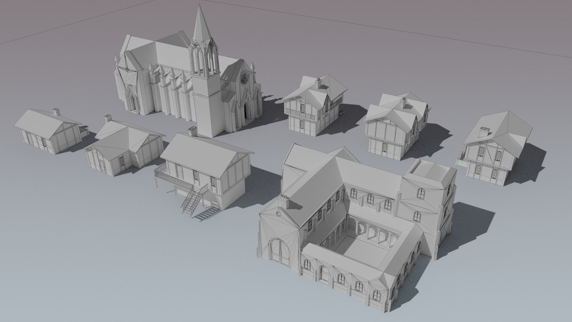 Medieval City Low-poly 3D model_12