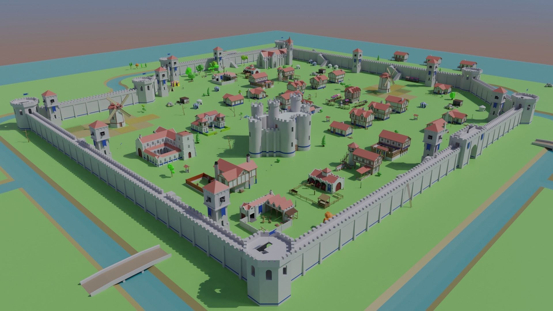 Medieval City Low-poly 3D model_1