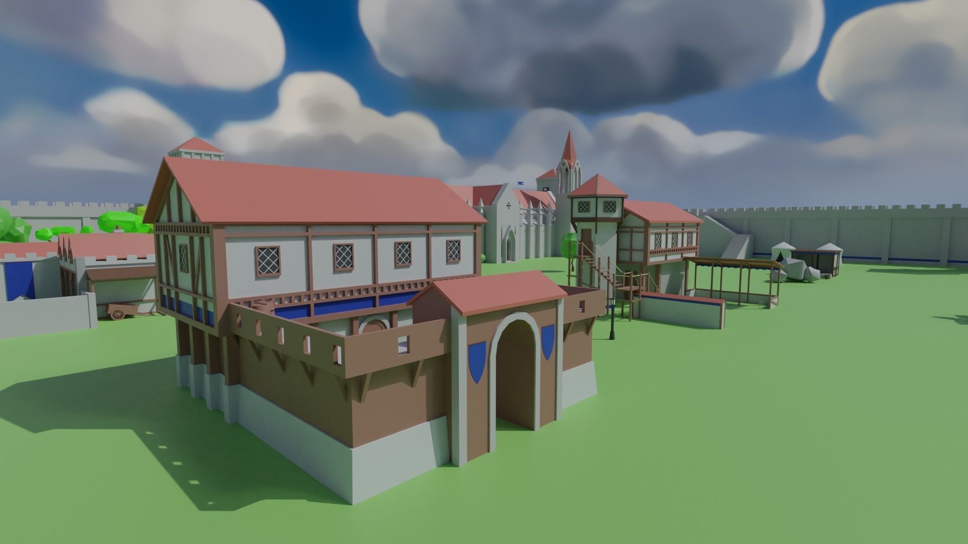 Medieval City Low-poly 3D model_3