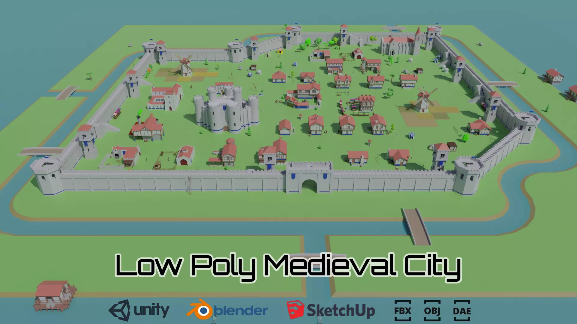 Medieval City Low-poly 3D model_0