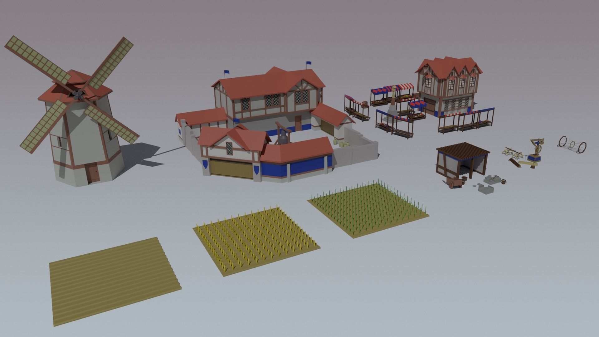 Medieval City Low-poly 3D model_5