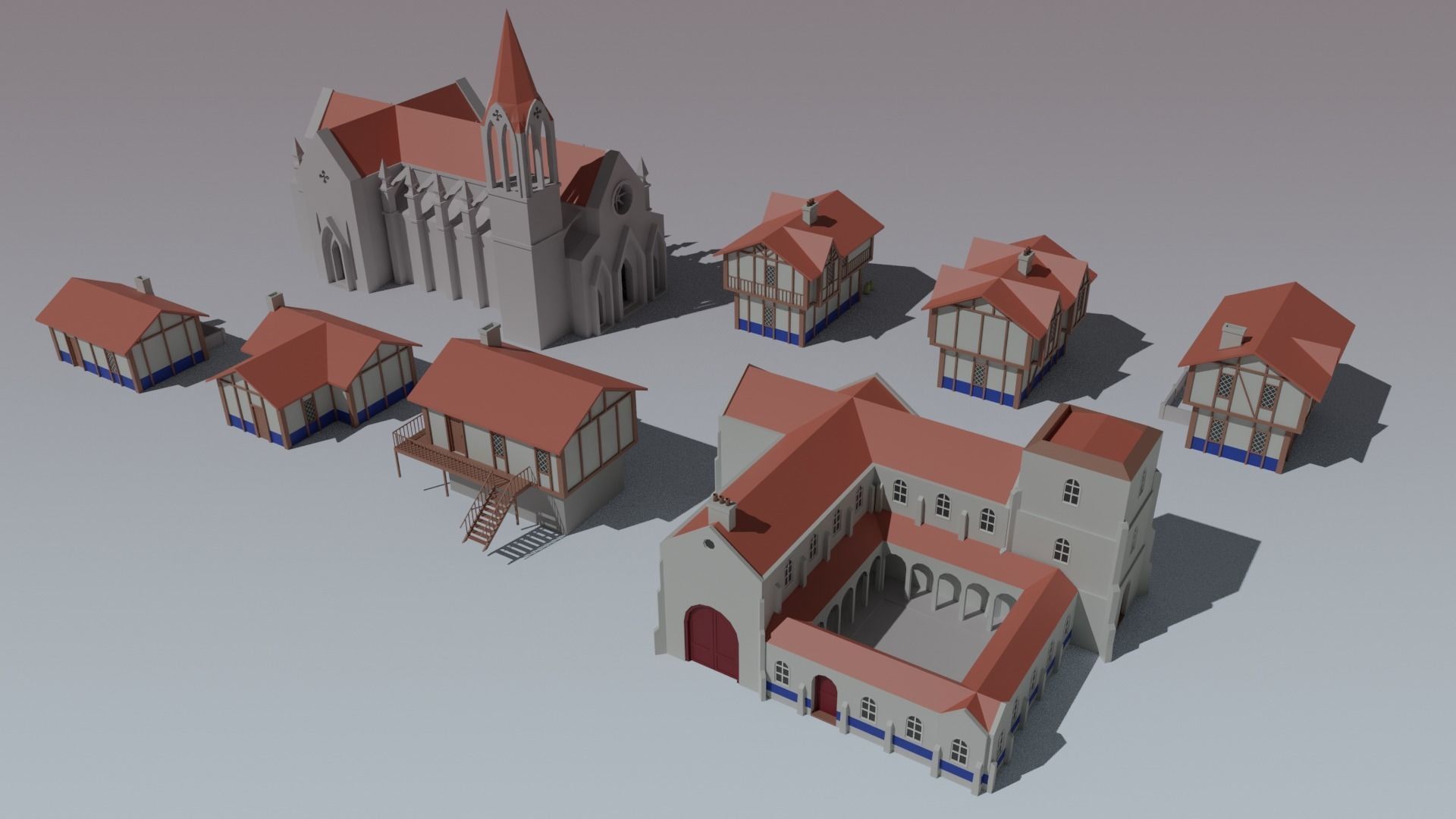 Medieval City Low-poly 3D model_11