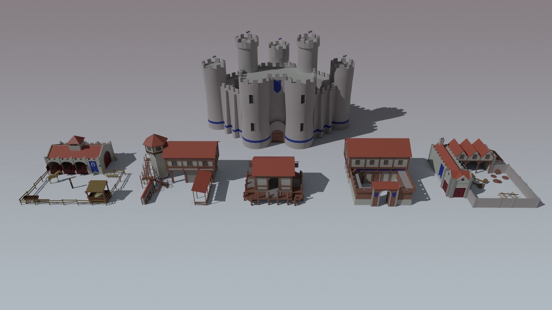 Medieval City Low-poly 3D model_7
