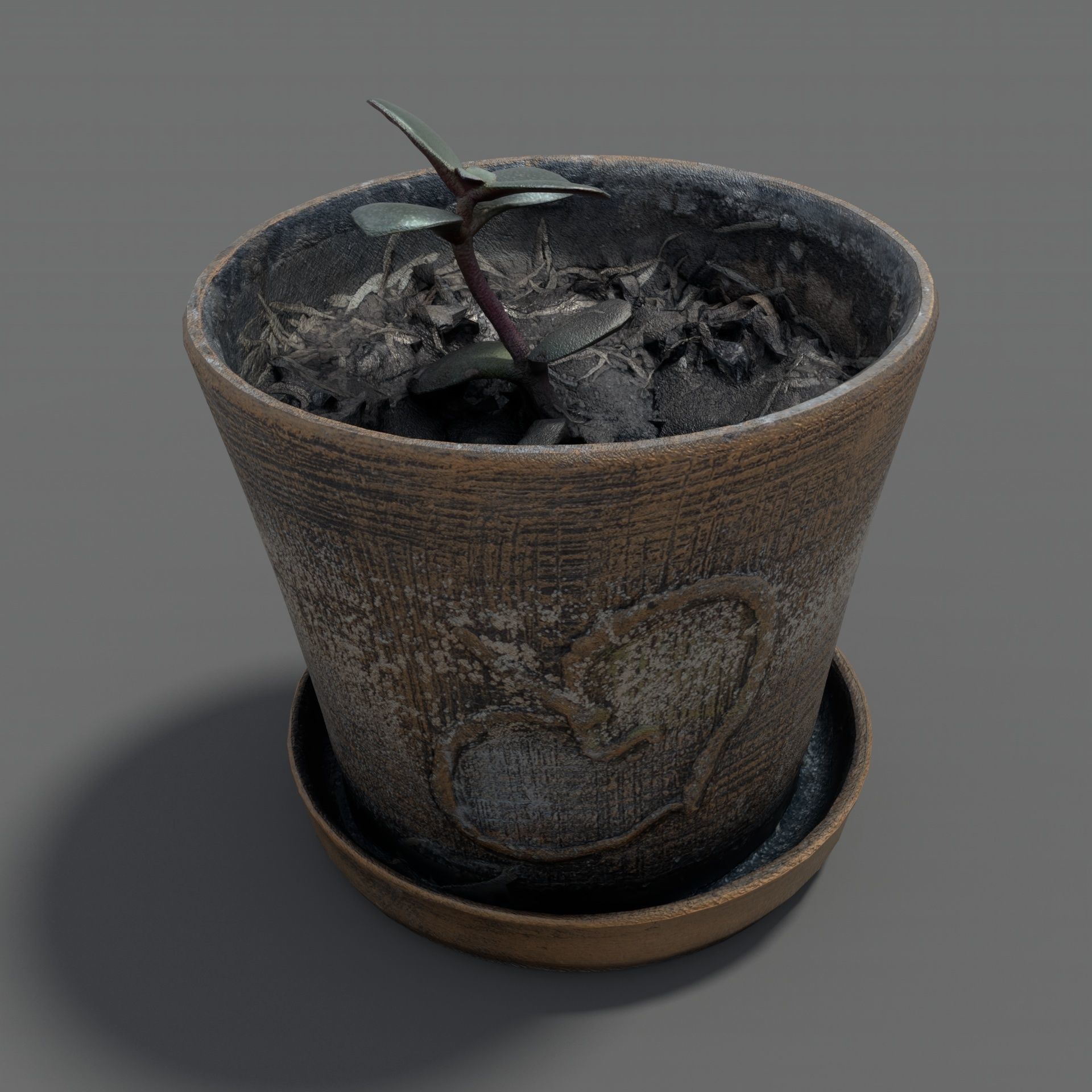 Clay flower pot with flower 3D model_4