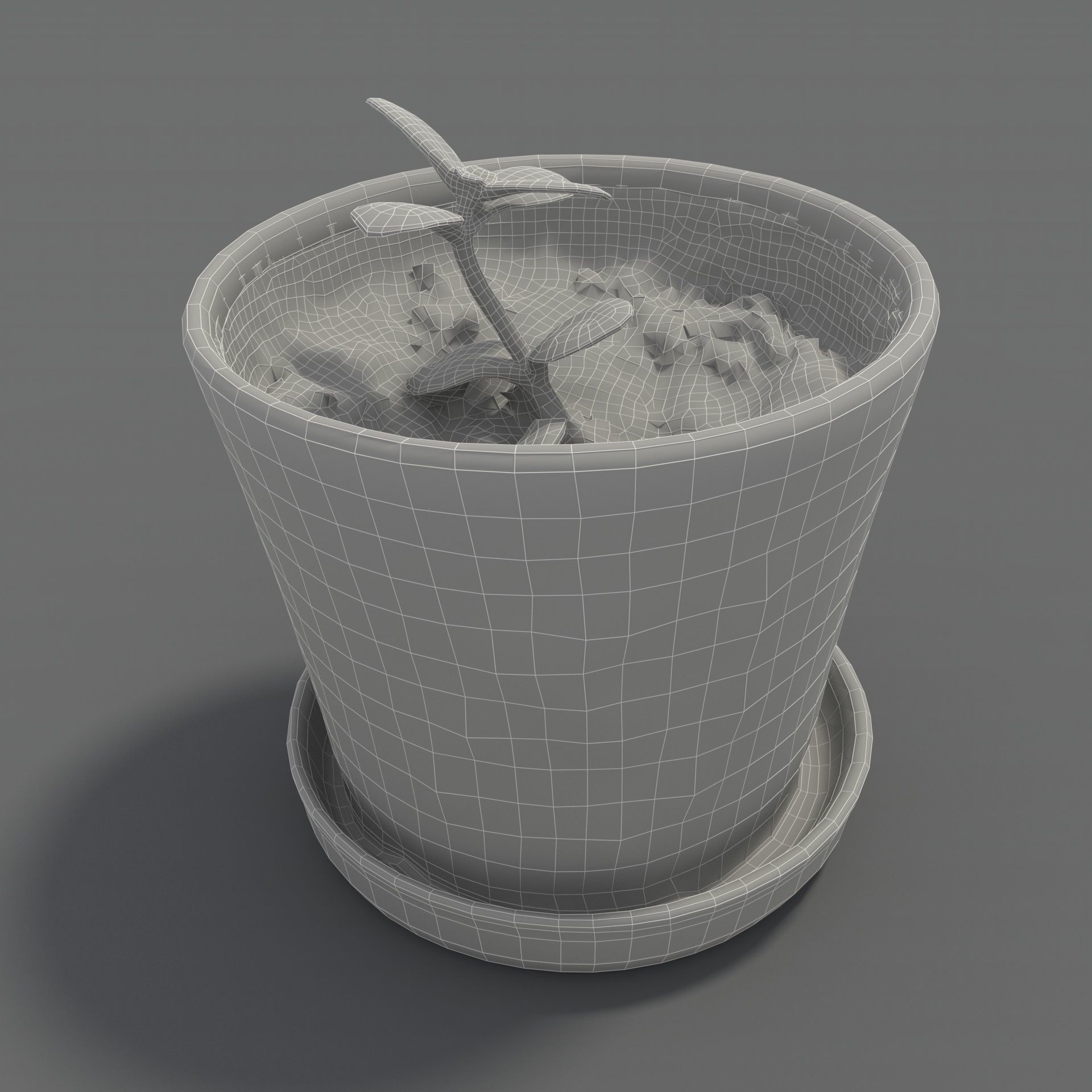 Clay flower pot with flower 3D model_3