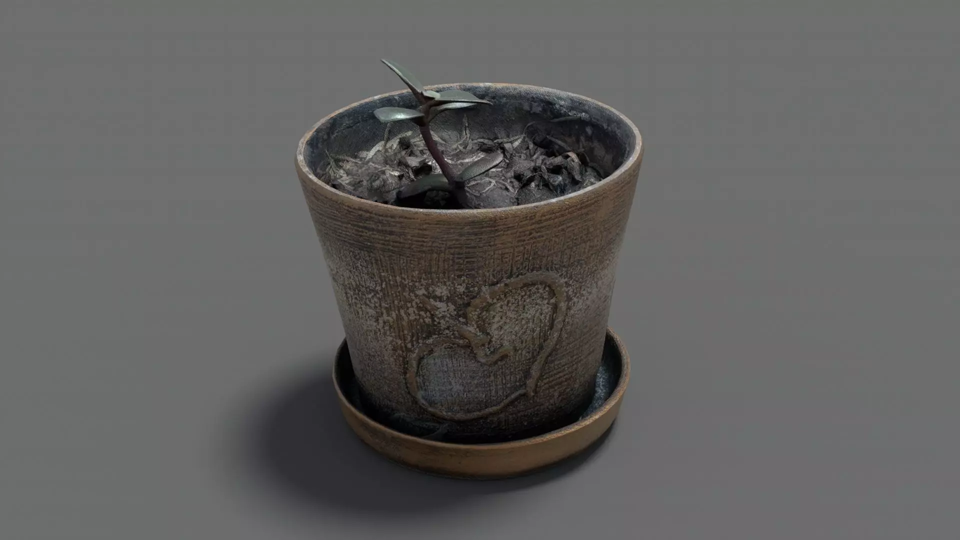 Clay flower pot with flower 3D model_0
