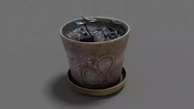 Clay flower pot with flower 3D model