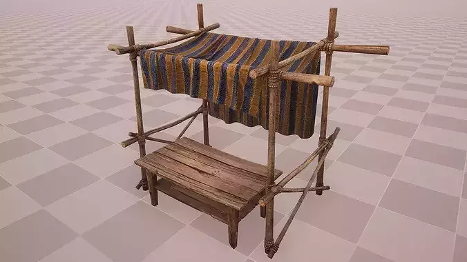 Medieval Market Stalls Blue Castle Tent  Low-poly 3D model 6