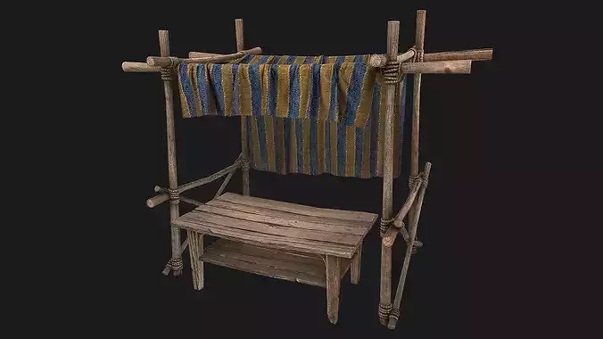 Medieval Market Stalls Blue Castle Tent  Low-poly 3D model 5