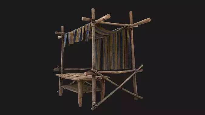 Medieval Market Stalls Blue Castle Tent  Low-poly 3D model 7