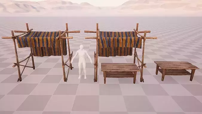 Medieval Market Stalls Blue Castle Tent  Low-poly 3D model 4