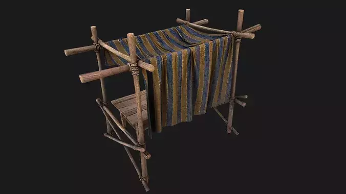 Medieval Market Stalls Blue Castle Tent  Low-poly 3D model 3